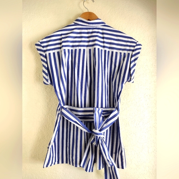 J. Crew Button-front tie-waist top in bold stripe cotton poplin - Picture 5 of 7
